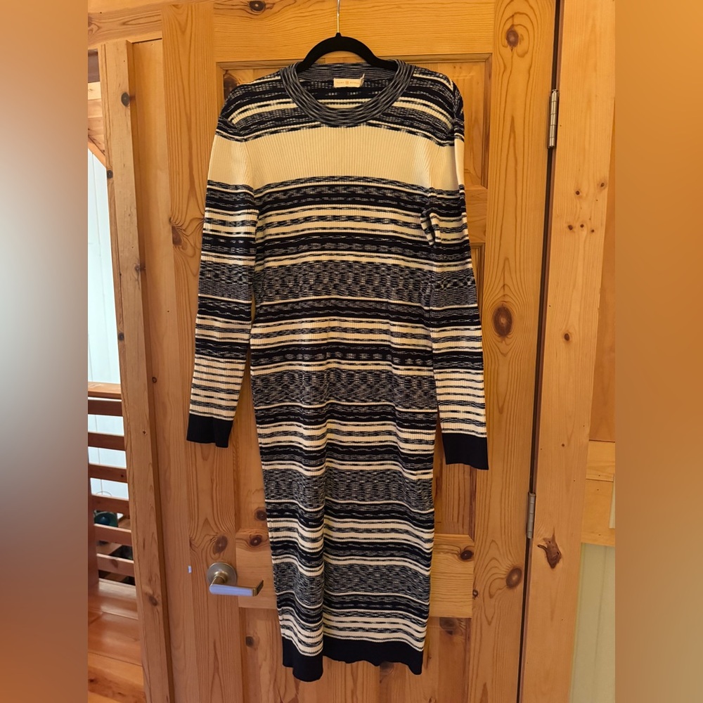 Tory Burch Navy and White Striped knit dress.